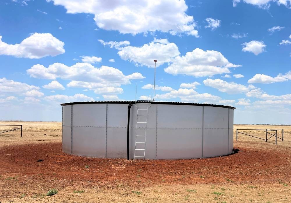 Austral Ag water system in arid Aussie landscape – crucial for rural water management, rain capture, and drought preparedness.