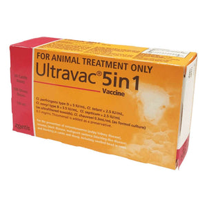 Ultravac 5in1 vaccine packaging for animal treatment on a white background
