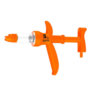 Orange veterinary tool with 'Zoetis' branding on a white background