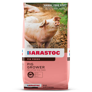 A bag of Barastoc Pig Grower feed with a picture of a pig on the front.