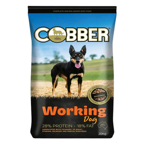 Cobber Working Dog food package with a dog on a grassy field
