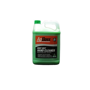 Green bottle of Ag Boss Mint Grit Hand Cleaner on a white background