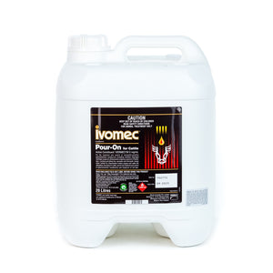 Ivomec Pour-On 20 Litre packaging for cattle on a white background
