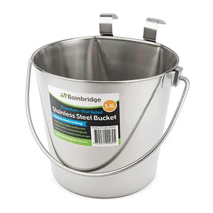 Flat Sided Stainless Bucket with 2 Hooks to Hang With