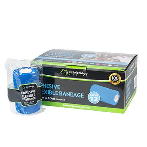 Bainbridge cohesive flexible bandage packaging with a single bandage in front on a white background