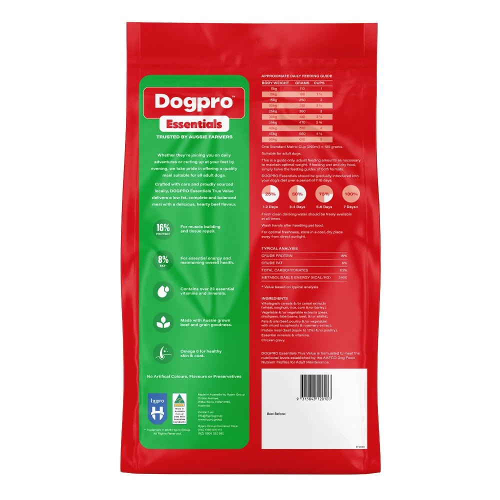 11728- Feed-Dogpro Essentials - True Value Dog Food - 20kg - Austral Ag