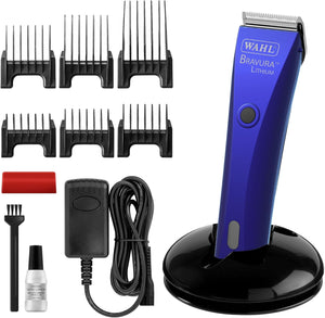 Wahl Bravura Lithium hair trimmer set with attachments on a white background