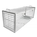 An extra-large galvanised steel fox and boar cage trap with dual carry handles.