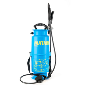 Blue Matabi pressure sprayer on a white background