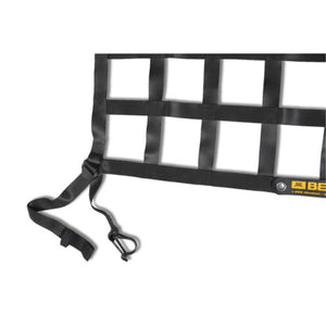 Black ladder rack with straps on a white background