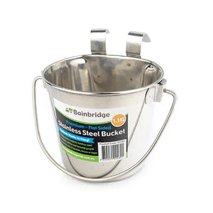 Flat Sided Stainless Bucket with 2 Hooks to Hang With