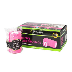 Pink cohesive flexible bandage with packaging on a white background
