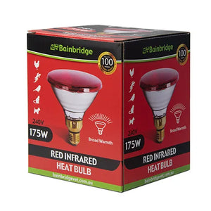 Bainbridge red infrared heat bulb packaging on a white background