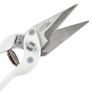 White hoof shears with a metal blade close up on a white background