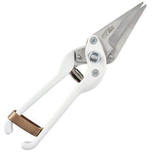 White hoof shears with a metallic blade on a white background