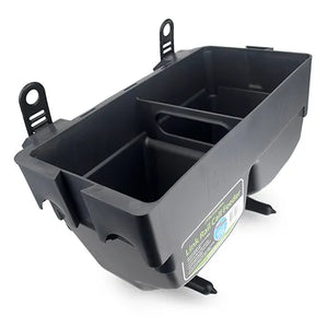 Black Link Rail Calf Feeder with Bainbridge label on a white background