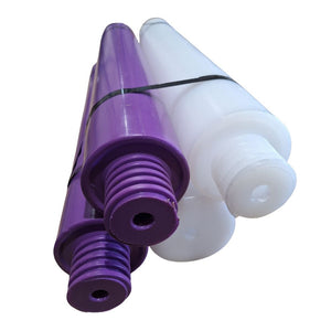 Purple and white plastic Cavaletti Jump Pole on a white background