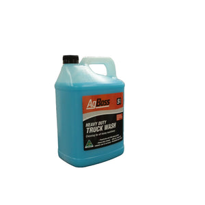 Blue bottle of AgBoss Heavy Duty Truck Wash on a white background