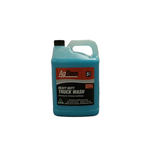 Blue bottle of AgBoss Heavy Duty Truck Wash on a white background