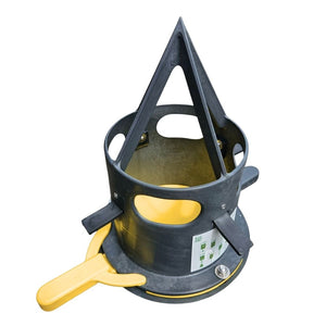 Dark grey vidbag jumbo bulk bag dispenser with a yellow handle on a white background