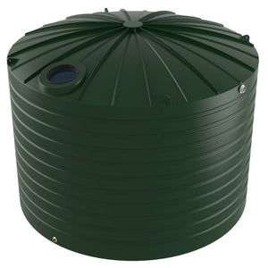 Dark green cylindrical water storage tank on a white background