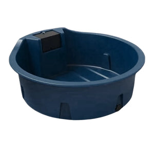 Blue plastic water trough on a white background