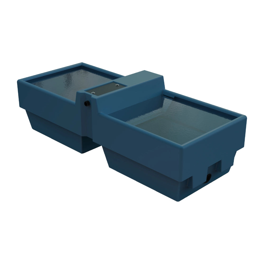 Blue plastic water trough on a white background