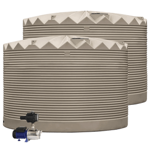 DEAL25Q422V1 - Tanks - 2 x 27,000L Rainwater Tanks + Pump - Beige (Riversand™) - Austral Ag