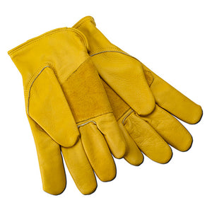 Pair of yellow leather gloves on a white background