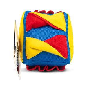 Colorful toy with red and yellow shapes on a white background