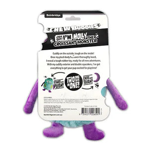 Dog toy packaging with text and branding on a white background