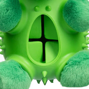 Green textured ball with spikes and fuzzy edges on a white background