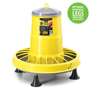 Yellow poultry feeder with a white background