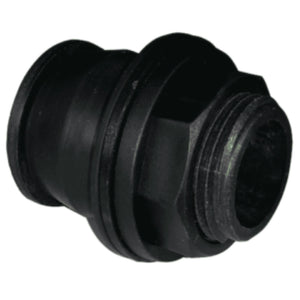 Black plastic fitting on a white background