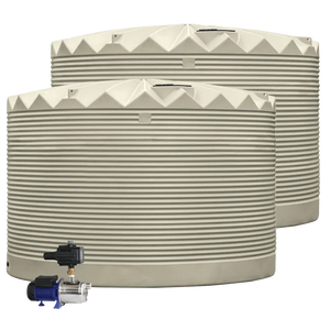 2 x 27,000L Rainwater Tanks + Pump Autumn Brown (Jasper™) RapidPlas Product from Austral Ag