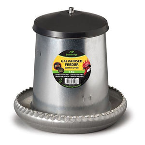 14566 - Animal Accessories - Galvanised Poultry Feeder with Cover - 5kg - Austral Ag