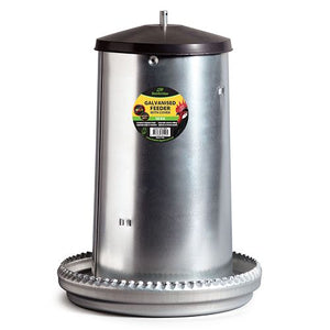 14567 - Animal Accessories - Galvanised Poultry Feeder with Cover - 18kg - Austral Ag