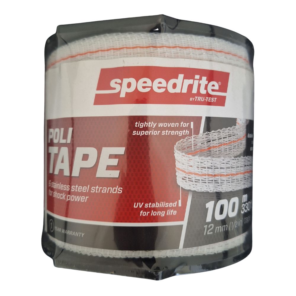 11251 - Fencing - Politape Electric Fencing Poly Tape White - 100m - Austral Ag