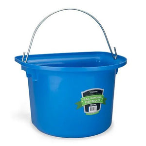 18588 - Animal Accessories - Rail Hanging Flat Back Bucket with Metal Handle - Blue - 12 Litre - Austral Ag