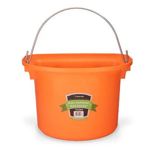 18590 - Animal Accessories - Rail Hanging Flat Back Bucket with Metal Handle - Orange - 12 Litre - Austral Ag
