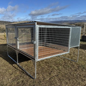 18518 - Animal Accessories - SDK Raised Dog Kennel Portable Outdoor Steel Cage with Roof - 1 - Austral Ag