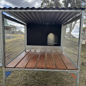 18518 - Animal Accessories - SDK Raised Dog Kennel Portable Outdoor Steel Cage with Roof - 1 - Austral Ag