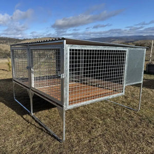 18518 - Animal Accessories - SDK Raised Dog Kennel Portable Outdoor Steel Cage with Roof - 1 - Austral Ag