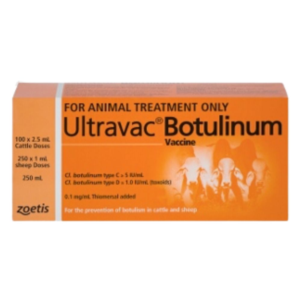 Box of Ultravac Botulinum Vaccine for animal treatment on a white background