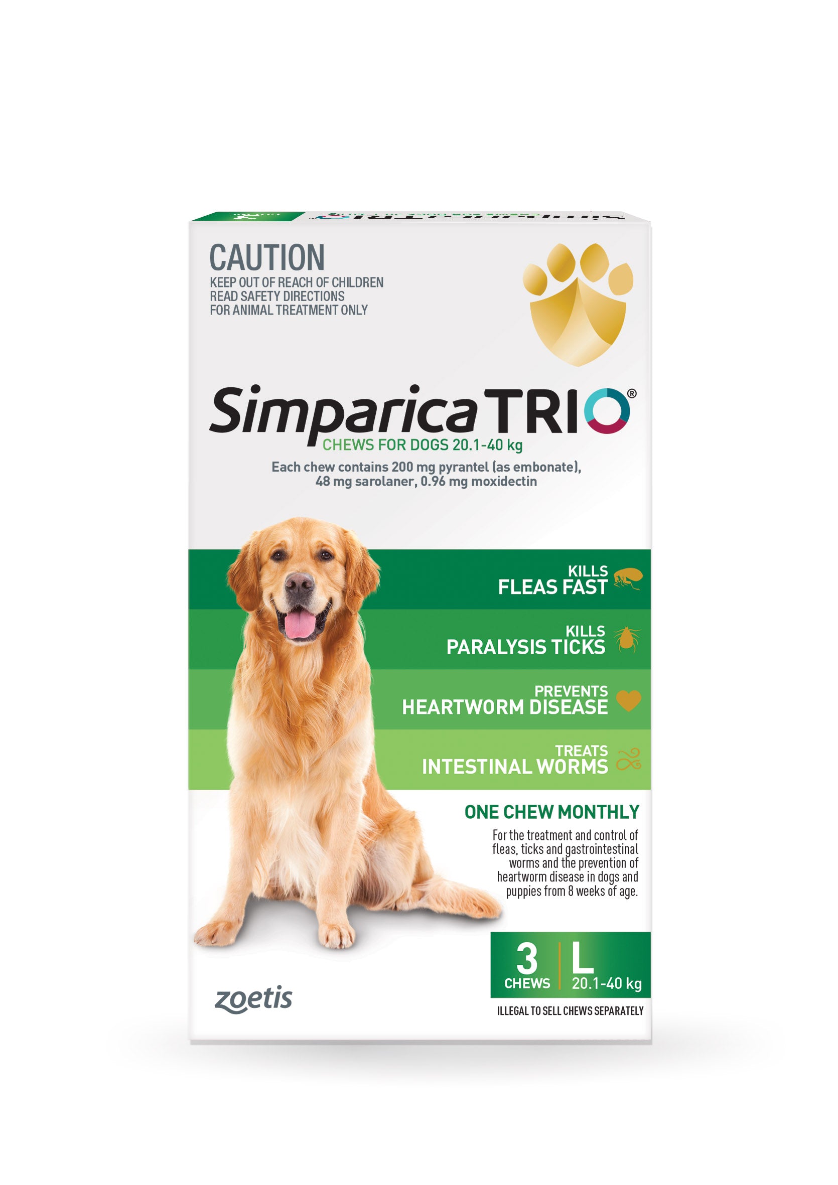 Simparica Trio 20.140kg  3 Pack Animal Health Austral Ag Green  