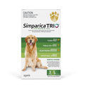 Simparica TRIO packaging for dogs with a dog illustration on a white background