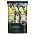 Dog food package with a dog by a river and Cobber branding