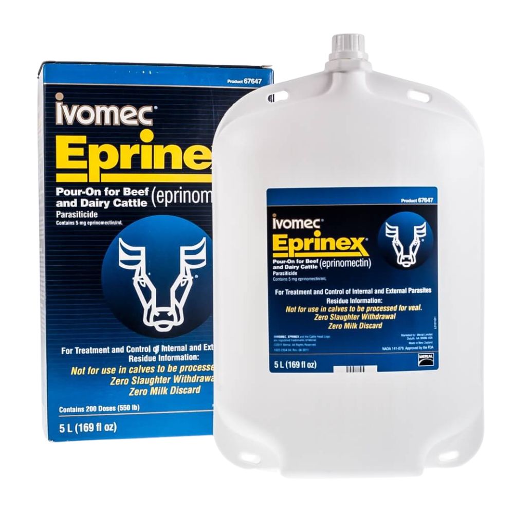 Ivomec Eprinex 5 litre container and packaging on a white background