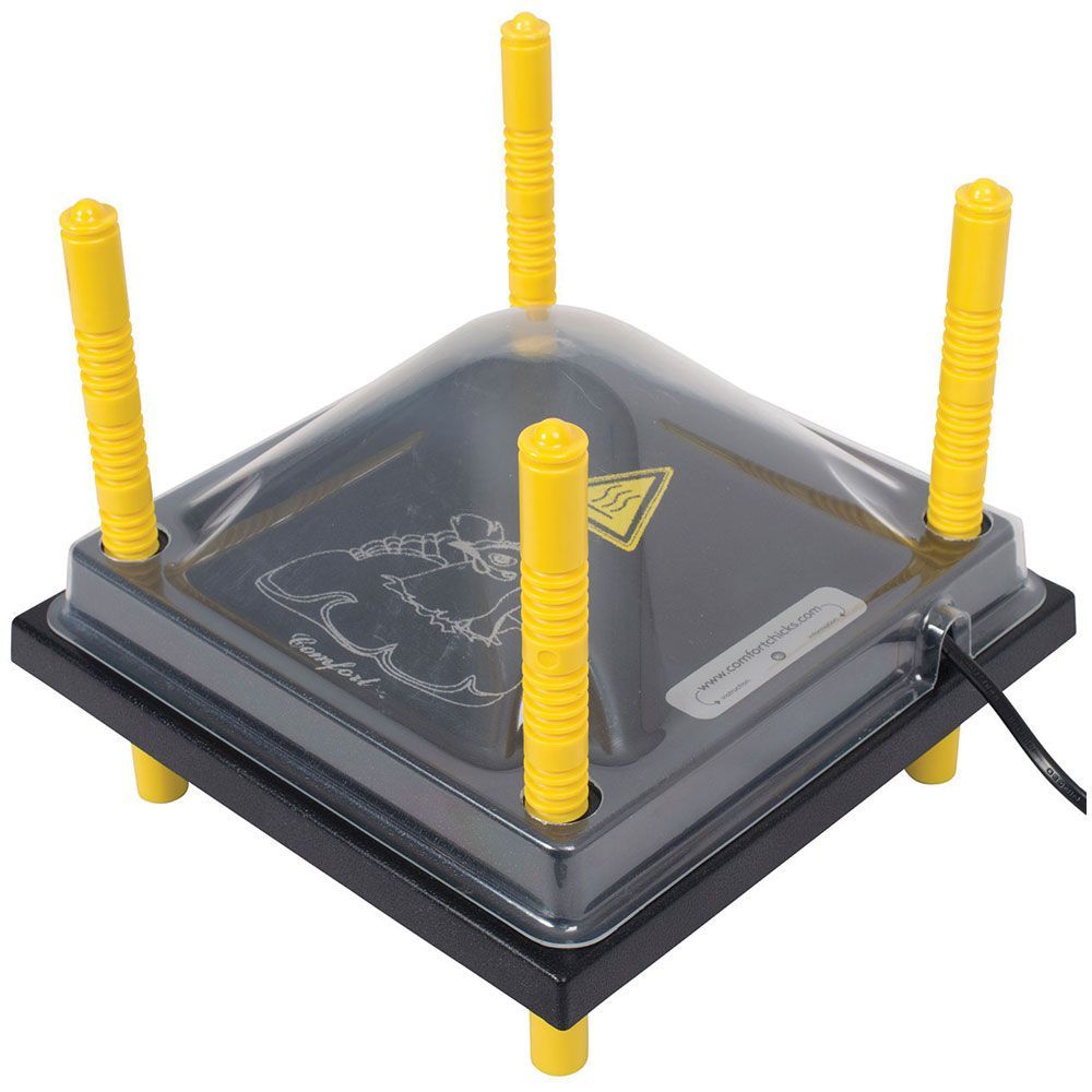 Black and yellow electronic chick warmer on a white background