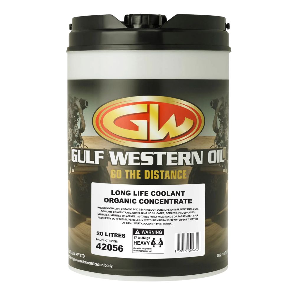 Gulf Western Oil long life coolant container on a white background